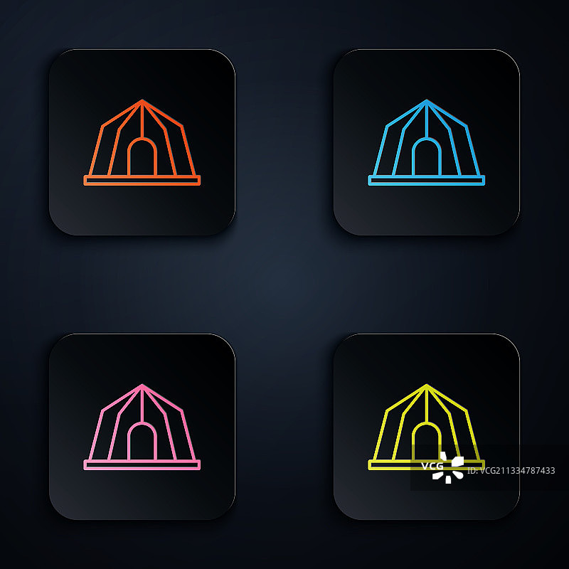 黑色背景上的彩色霓虹马戏团帐篷图标图片素材