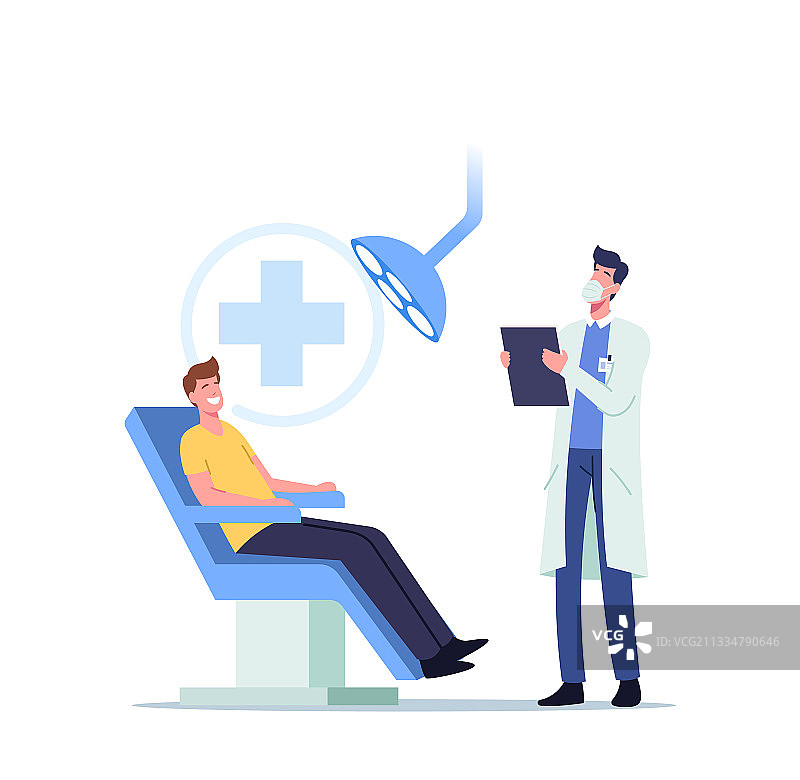 男病人坐在诊疗椅上图片素材