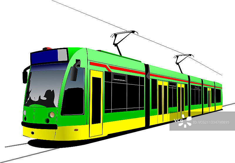 设计师用3D彩色城市交通有轨电车图片素材
