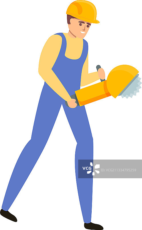 建筑工人使用角磨机图标卡通风格图片素材