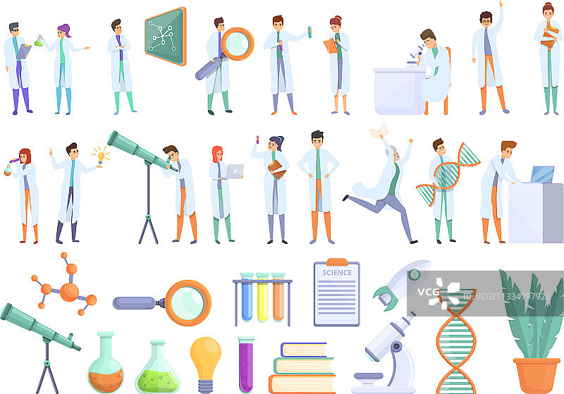 卡通风格研究科学家图标合集图片素材