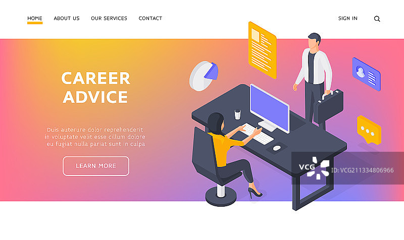 办公室员工在公司等距工作图片素材