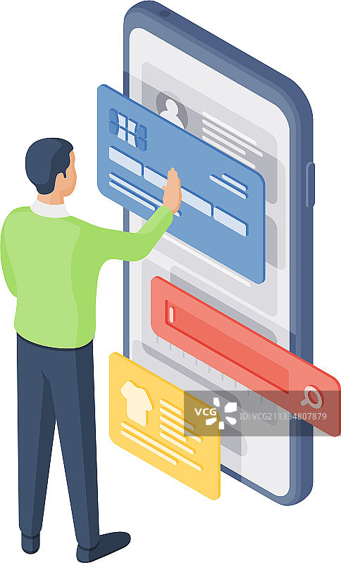 男人在现代智能手机上进行在线购物图片素材