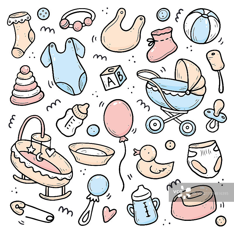 手绘淋浴元素套装图片素材