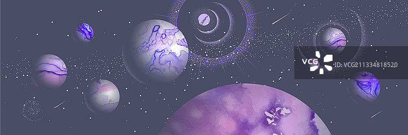 魔法巫术卡牌与外太空行星图片素材