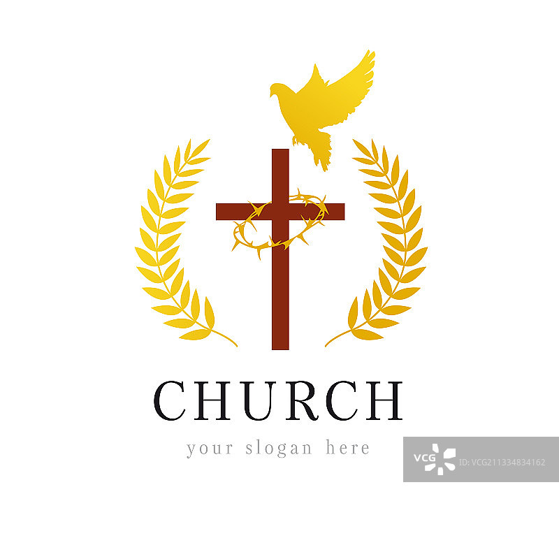 鸽子十字荆棘教堂标志图片素材