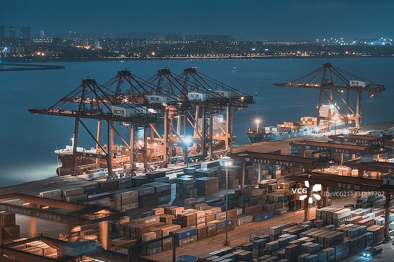 海口秀英港夜景图片素材