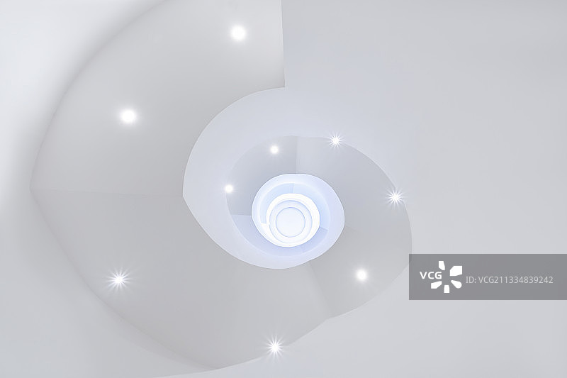 仰望成都麓山美术馆白色旋转楼梯图片素材