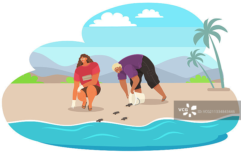 情侣拯救海龟图片素材