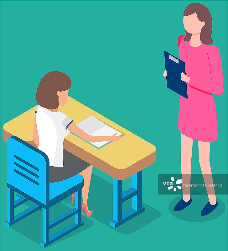 办公桌旁的老师和聪明的女学生图片素材