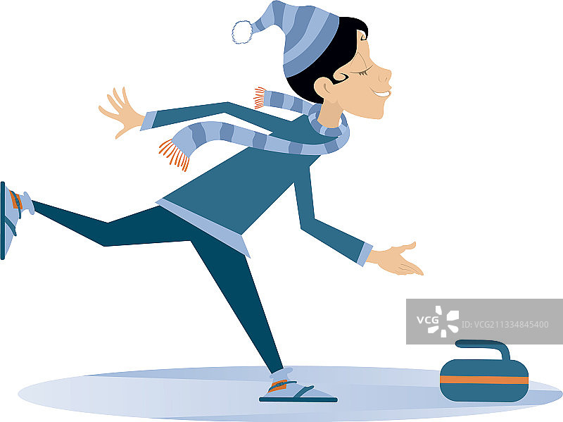 微笑的年轻女人玩冰壶图片素材