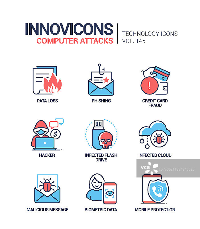 电脑攻击 - 彩色线条设计风格图片素材