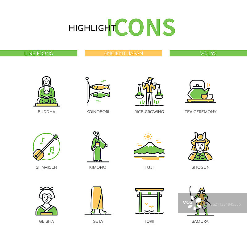 现代线条设计的日本古代文化图标图片素材