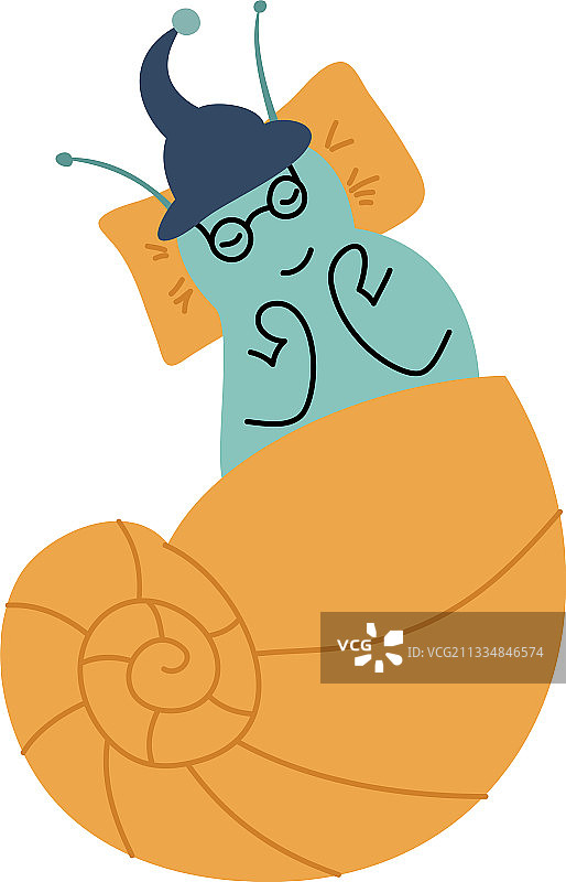 早安，蜗牛在枕头上睡觉图片素材