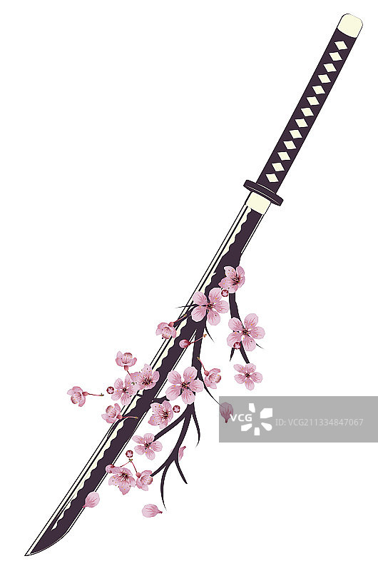 樱花与日本武士刀图片素材
