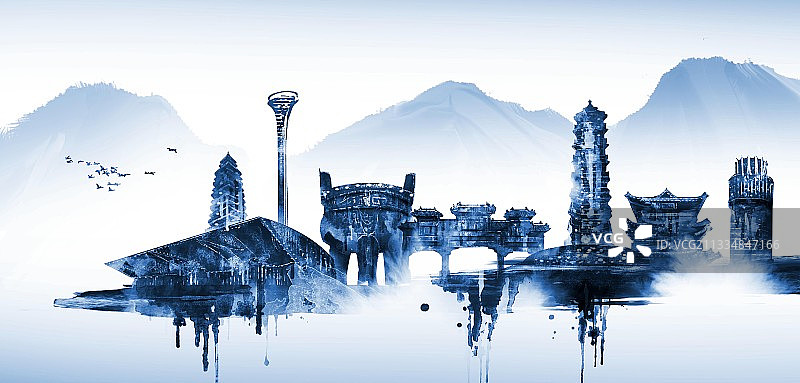 中国风水墨建筑肇庆图片素材