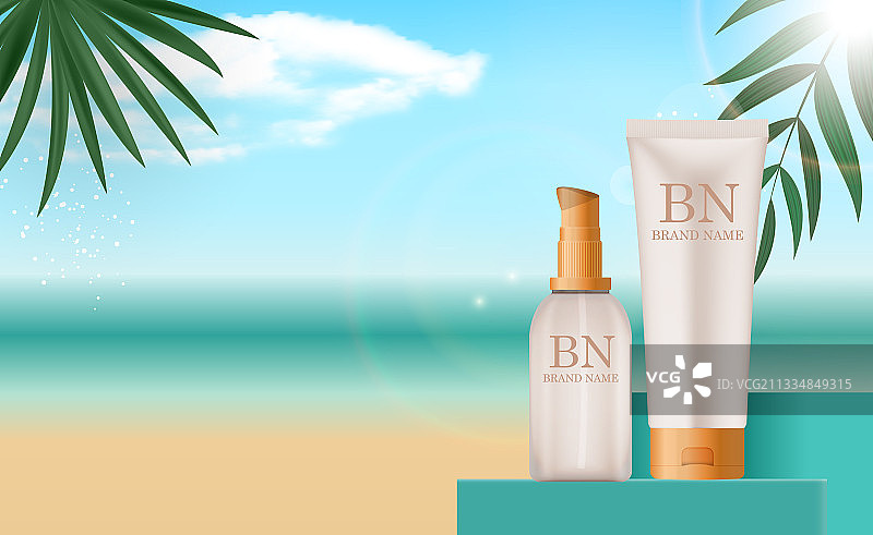 3D逼真防晒霜瓶子套装图片素材