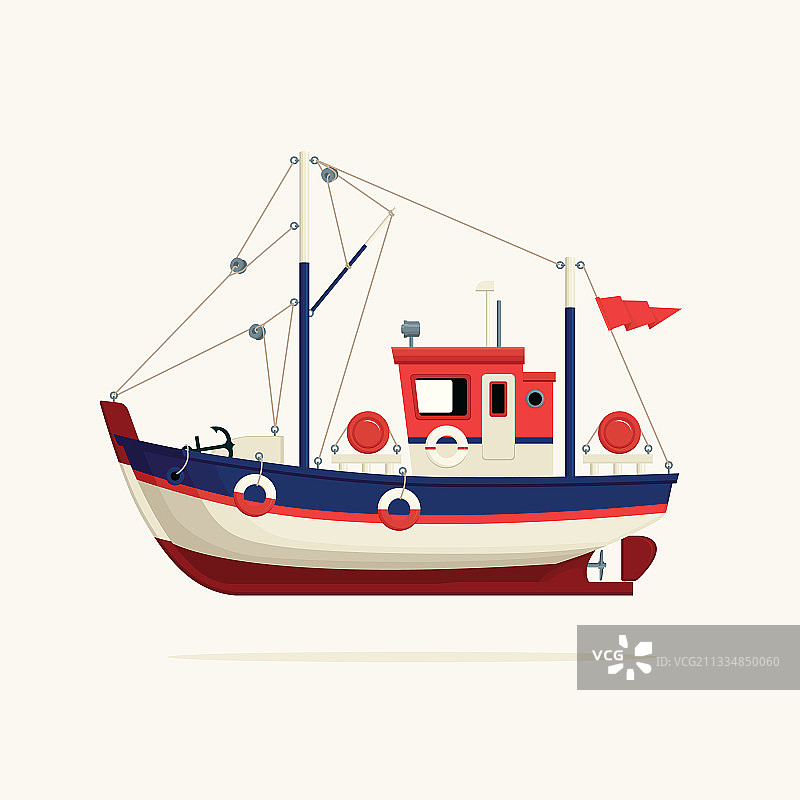 白色背景上的渔船侧视图图片素材