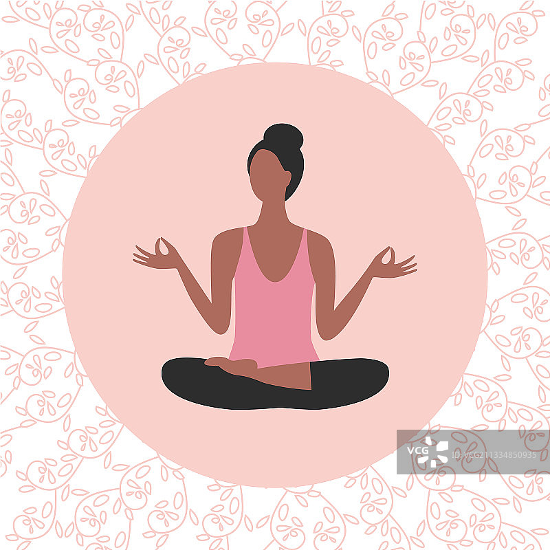 花卉背景上的女性瑜伽姿势简约图标图片素材