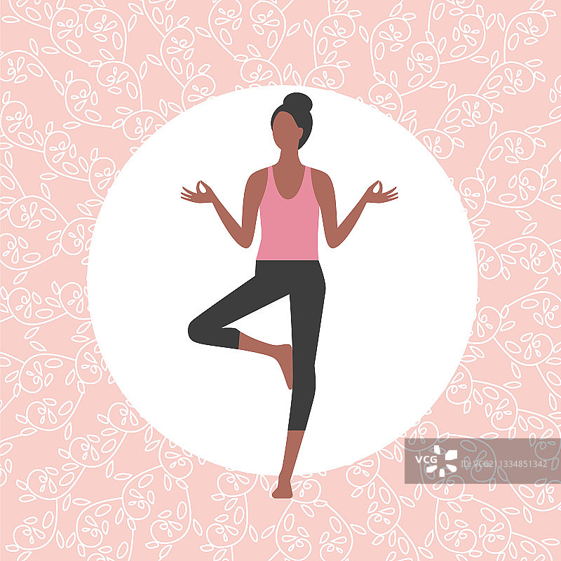 花卉背景上的女性瑜伽姿势简约图标图片素材