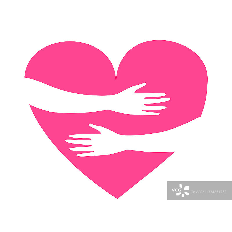 双手拥抱白色背景上的心形图案图片素材
