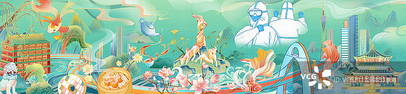 为抗击疫情勇敢的城市广州系列插画图片素材
