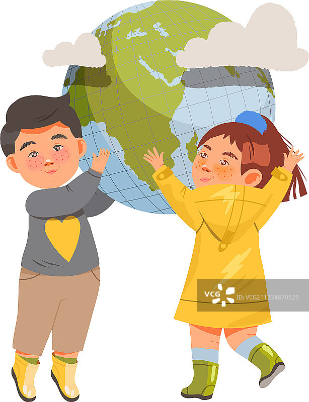 小男孩和女孩拥抱绿色地球图片素材