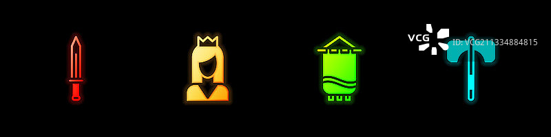 中世纪剑公主旗帜和斧头图标图片素材