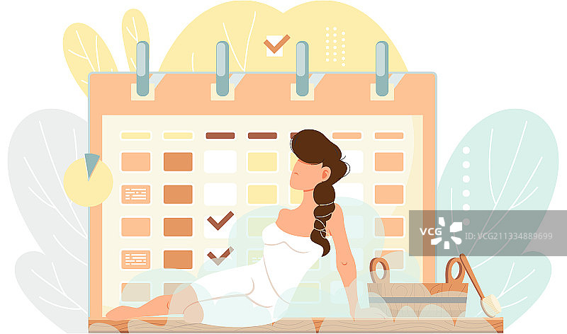 棕发女士坐在时间表旁的女人旁边图片素材