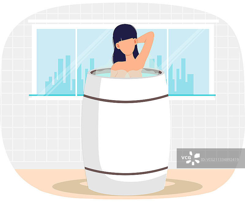 站在白色浴缸中的年轻女人图片素材