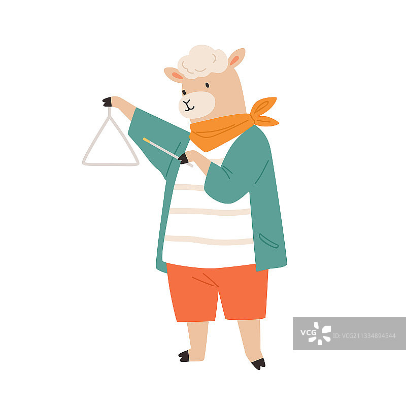 可爱的小羊演奏三角铁，有趣的动物音乐家图片素材