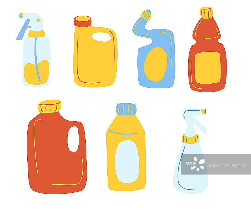 卡通清洁产品洗涤剂瓶套装图片素材