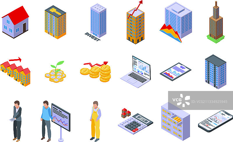 房地产投资图标集2.5D风格图片素材