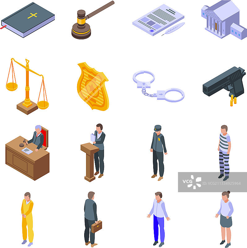 刑事司法等距风格图标图片素材
