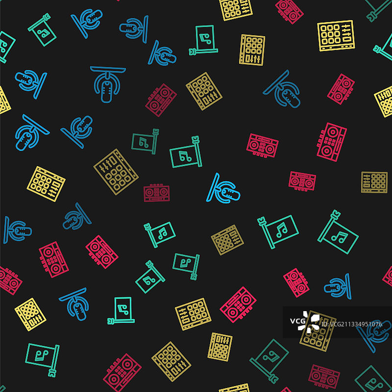 麦克风、音乐节旗帜、鼓线条组合图片素材