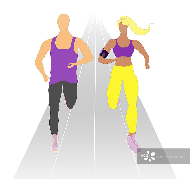 在跑道上跑步的健壮运动员情侣图片素材