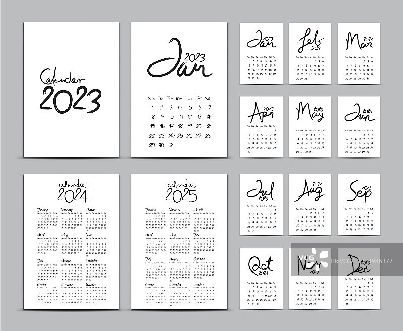 2023年桌面日历模板套装-2024-2025年日历图片素材