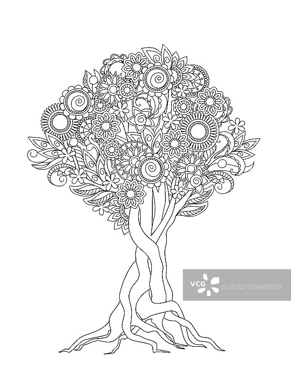 禅绕画树与曼陀罗花叶图片素材