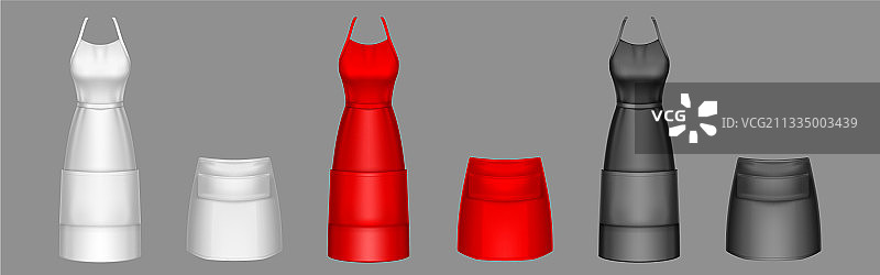 挂在衣架上的黑红白厨师围裙图片素材