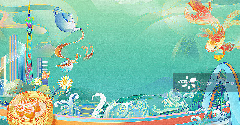 中国风城市背景插画图片素材