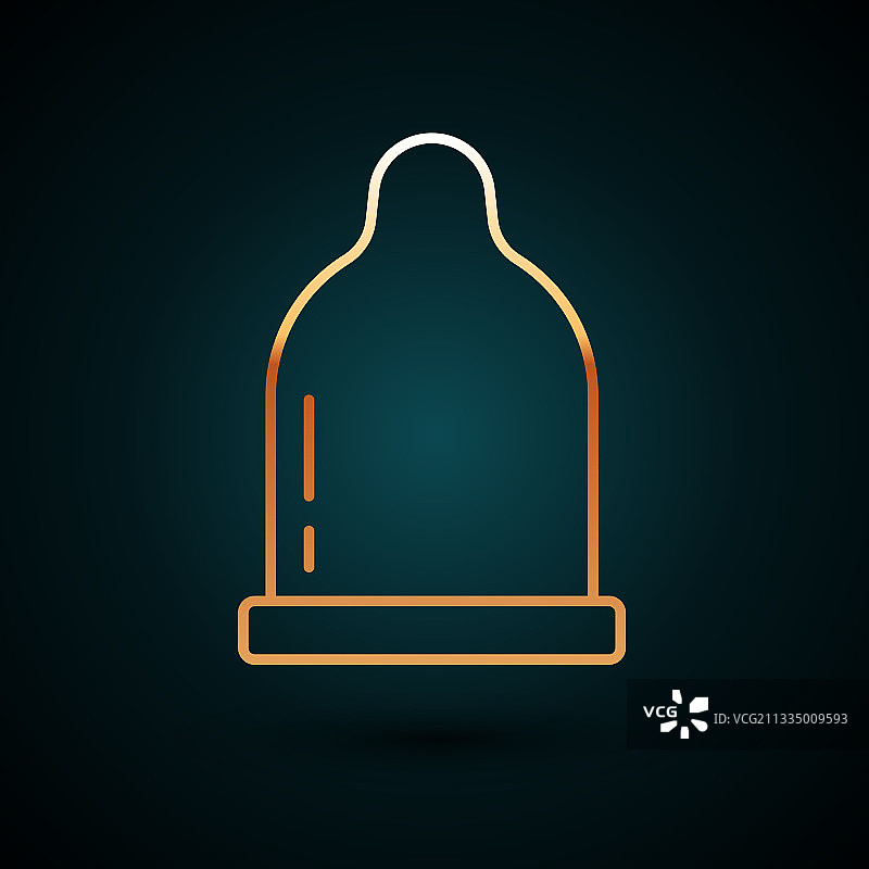 金色线条避孕套图标，深蓝色背景图片素材