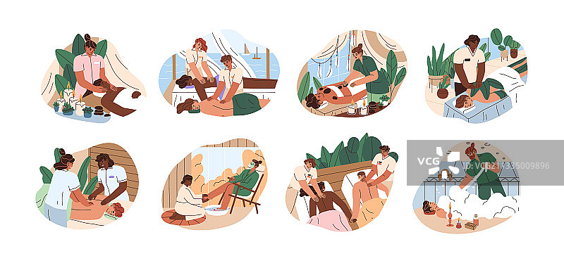 在沙发上享受按摩美容的人物合集图片素材