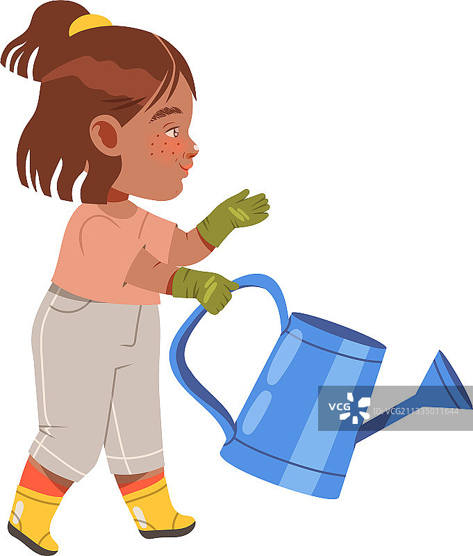 提着水壶种植的小女孩图片素材
