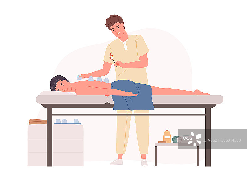 专业按摩治疗师真空拔罐图片素材