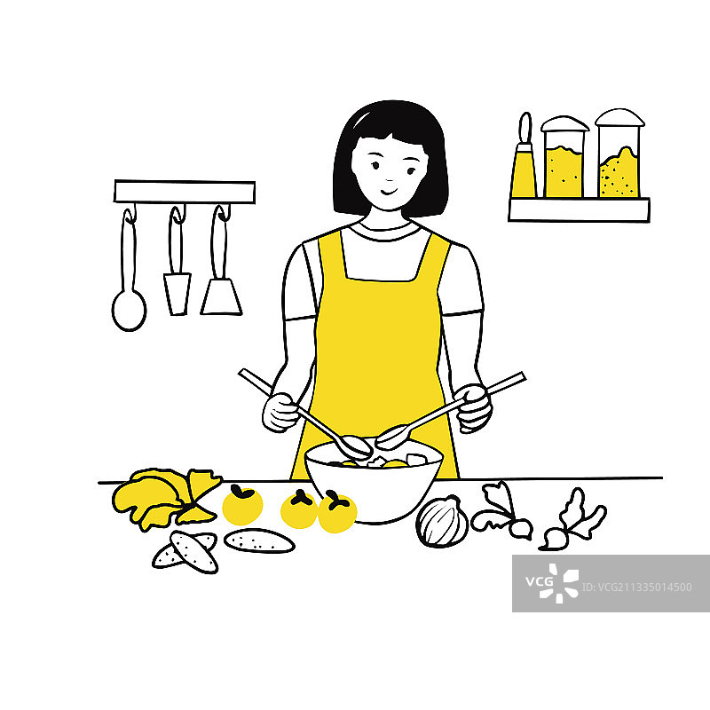 年轻女人在厨房搅拌食材图片素材