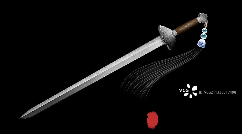 中国风水彩武器剑插画元素图片素材