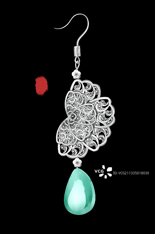 中国风水彩配饰耳吊插画元素图片素材