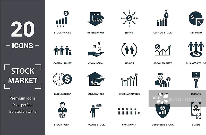 扁平熊市股市图标集图片素材