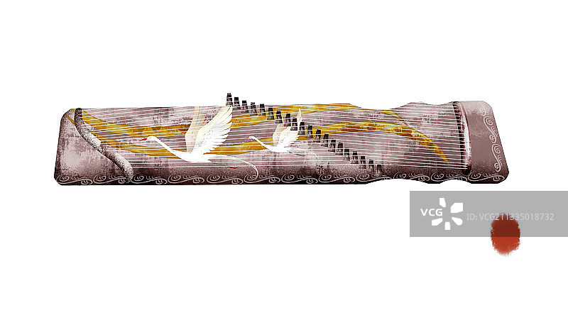 中国风水彩乐器古琴插画元素图片素材