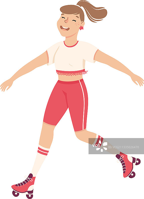 在轮滑鞋上跳舞的快乐女人图片素材